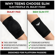 Slim volleyball elbow pad vs bulky pad comparison - B&M low-profile design