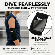 Teen volleyball player diving with B&M elbow pads for protection