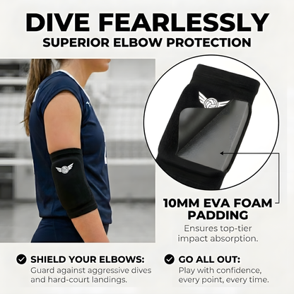 Teen volleyball player diving with B&M elbow pads for protection