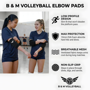 B&M volleyball elbow pads features - 10mm EVA foam, non-slip, machine washable
