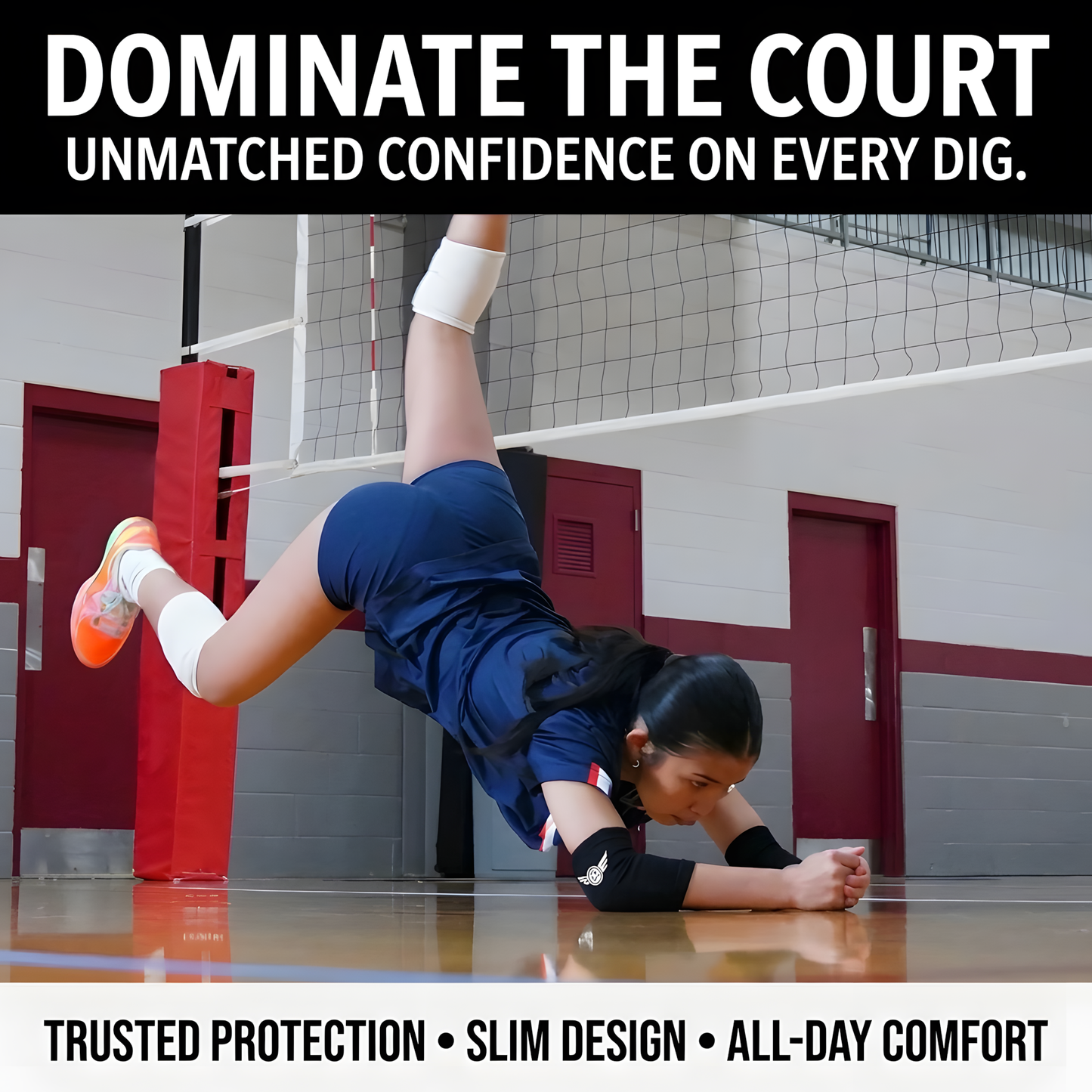Volleyball player dominating the court wearing B&M elbow pads