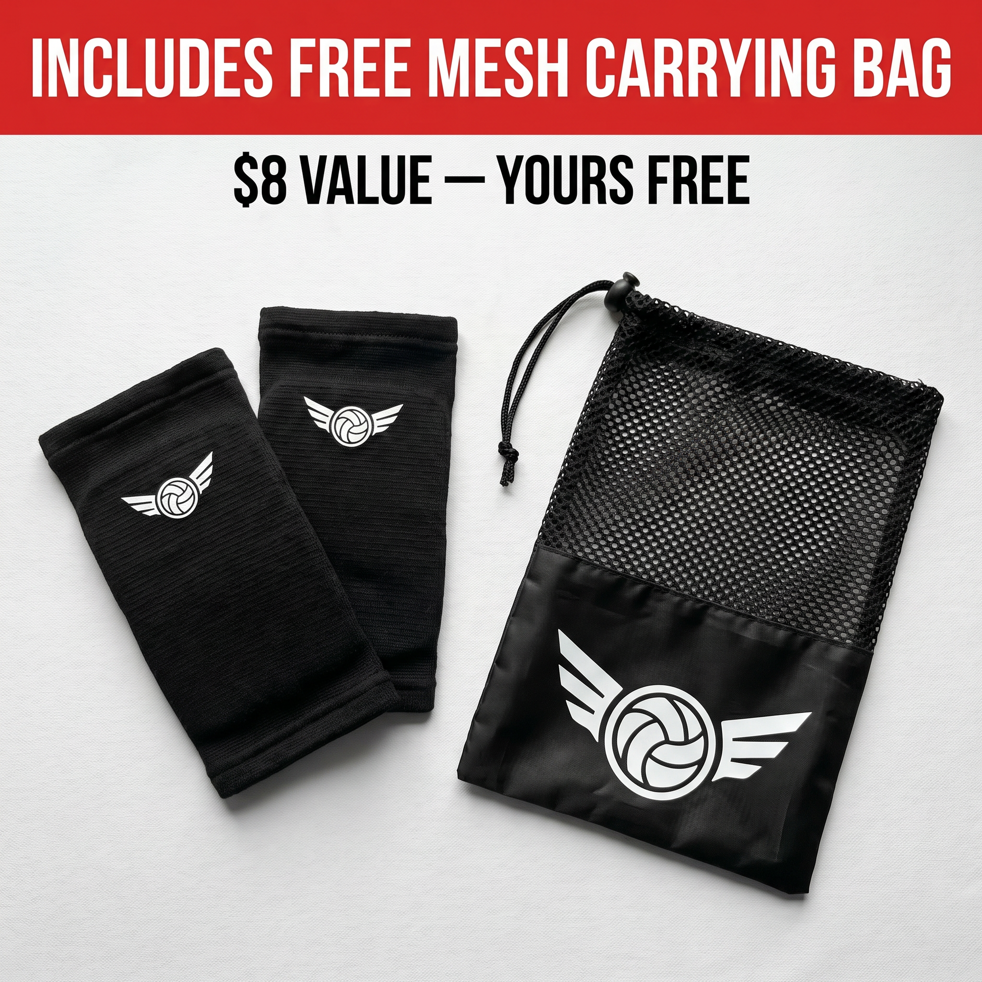 B&M volleyball elbow pads pair with mesh carry bag included